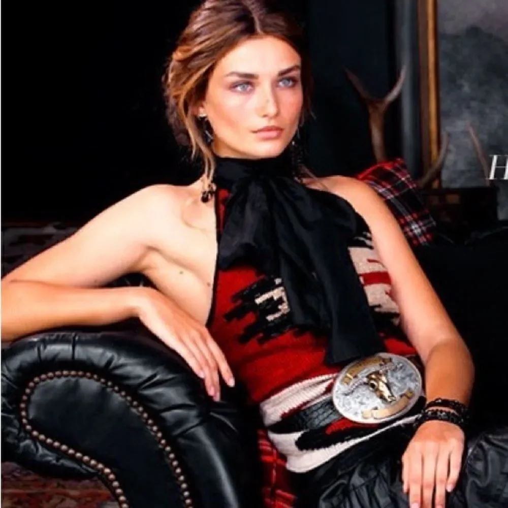 Ralph Lauren * 2011 Hand-Knit Red Beacon Blanket Beaded Halter with Silk Scarf - Picture 16 of 16